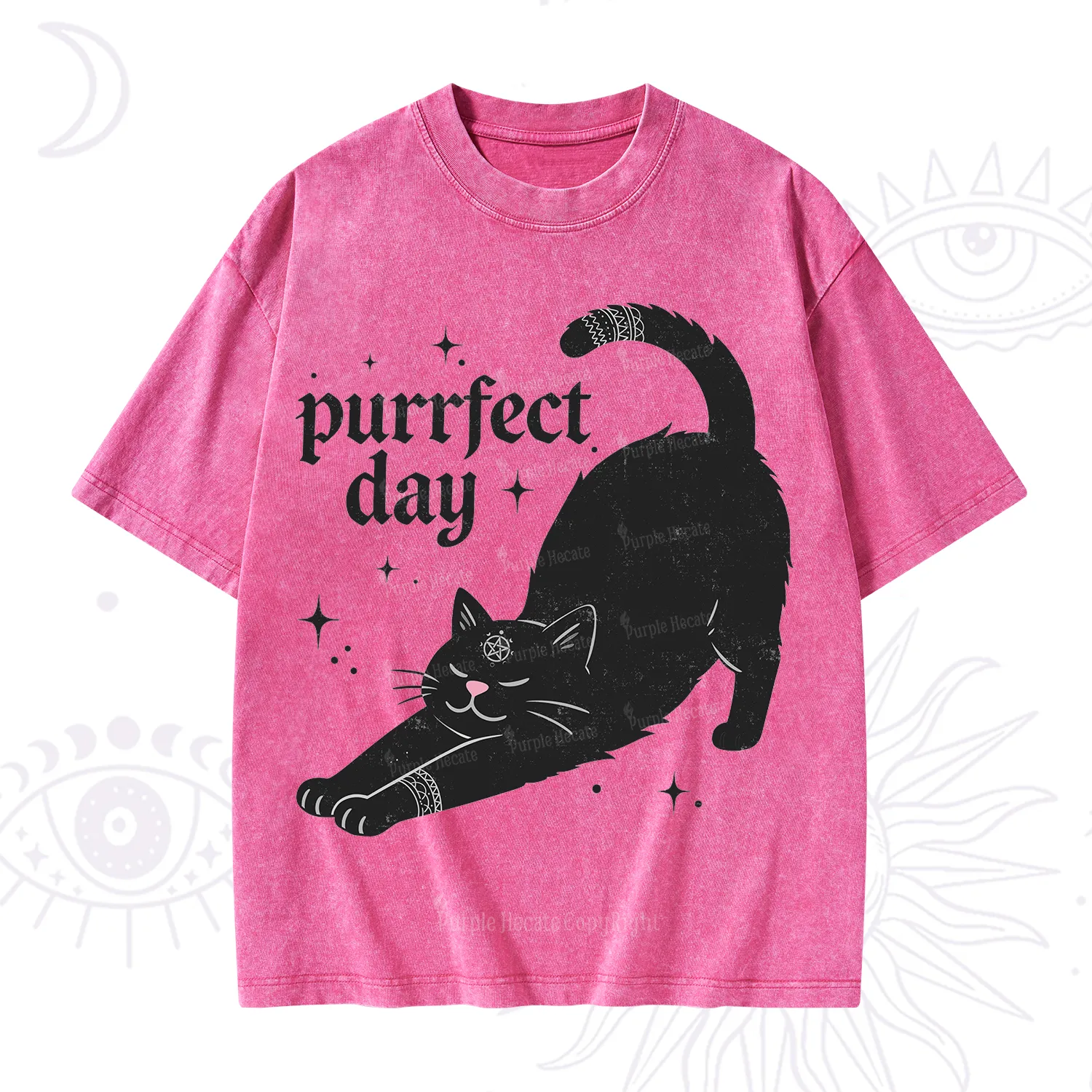 Purplehecate Purrfect Day Black Cat Washed T-Shirt