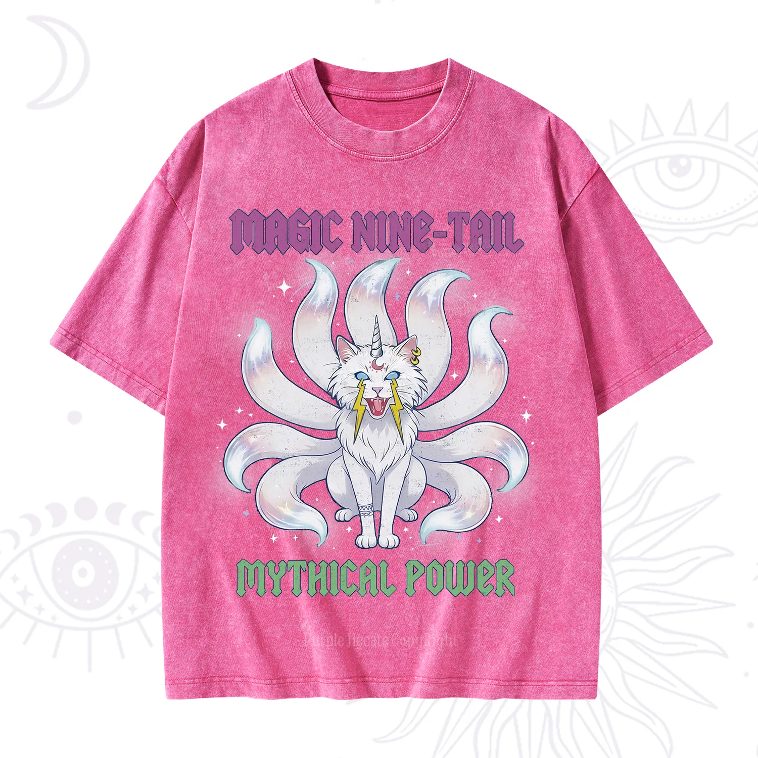 Purplehecate Magic Nine Tail Cat Washed T-Shirt