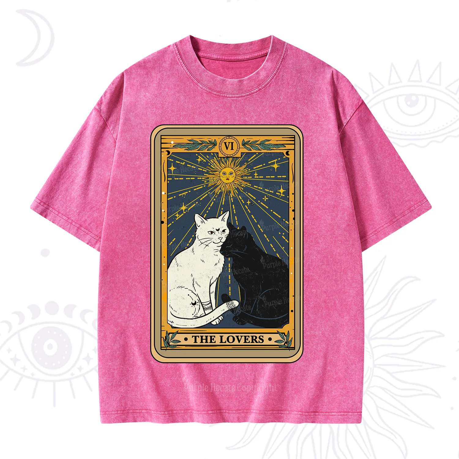 Purplehecate The Lovers Cat Tarot Card Washed T-Shirt
