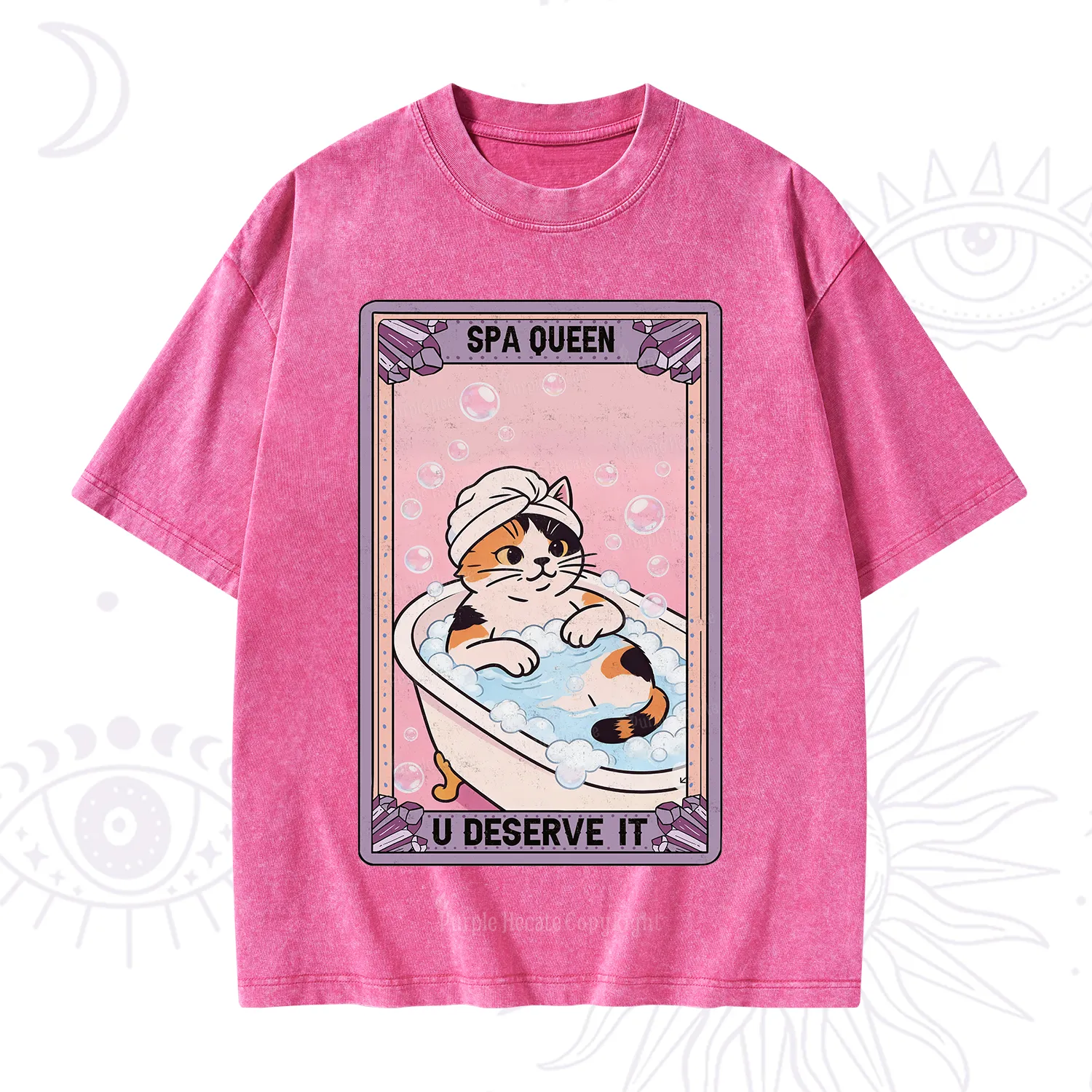Purplehecate The Spa Queen Cat Tarot Washed T-Shirt