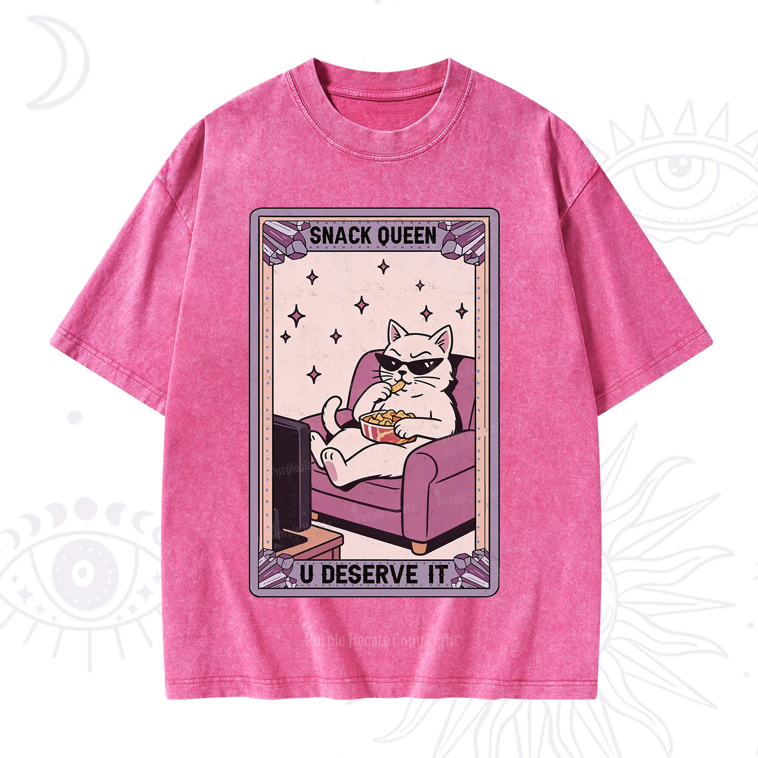 Purplehecate The Snack Queen Cat Tarot Washed T-Shirt