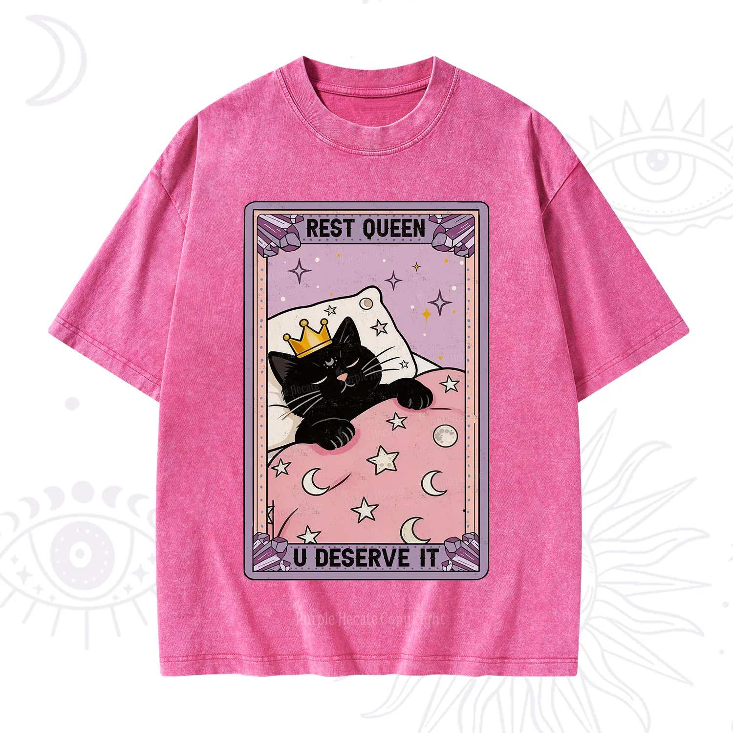 Purplehecate The Rest Queen Cat Tarot Washed T-Shirt
