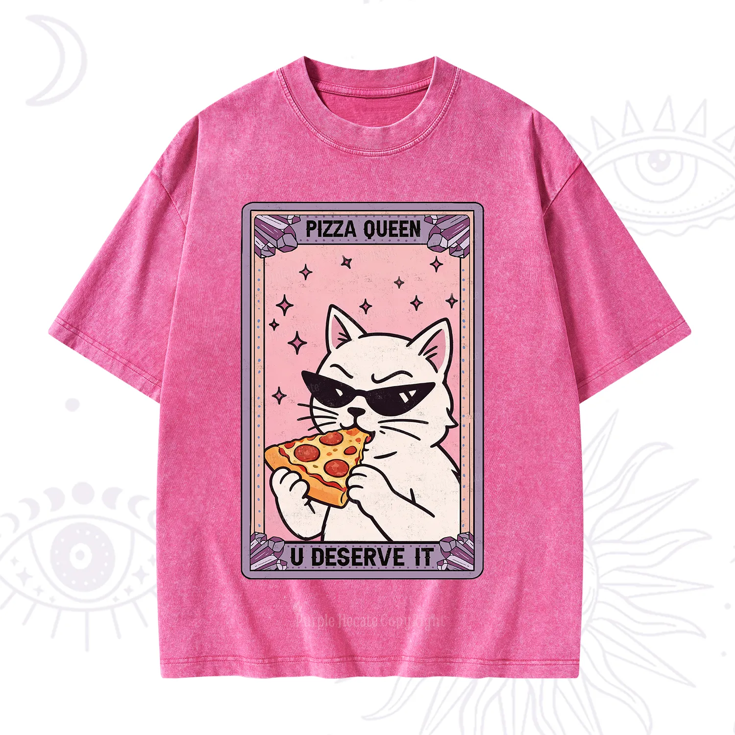 Purplehecate The Pizza Queen Cat Tarot Washed T-Shirt