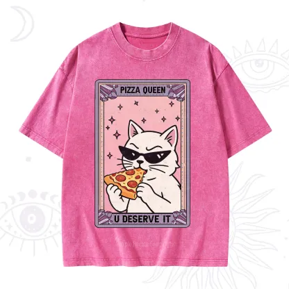Purplehecate The Pizza Queen Cat Tarot Washed T-Shirt