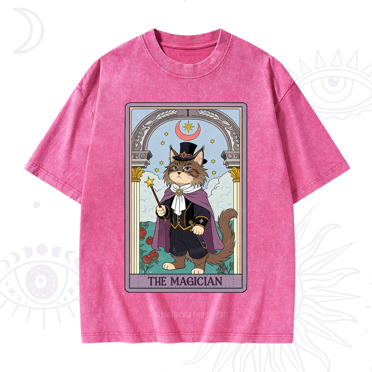 Purplehecate The Magician Cat Tarot Washed T-Shirt