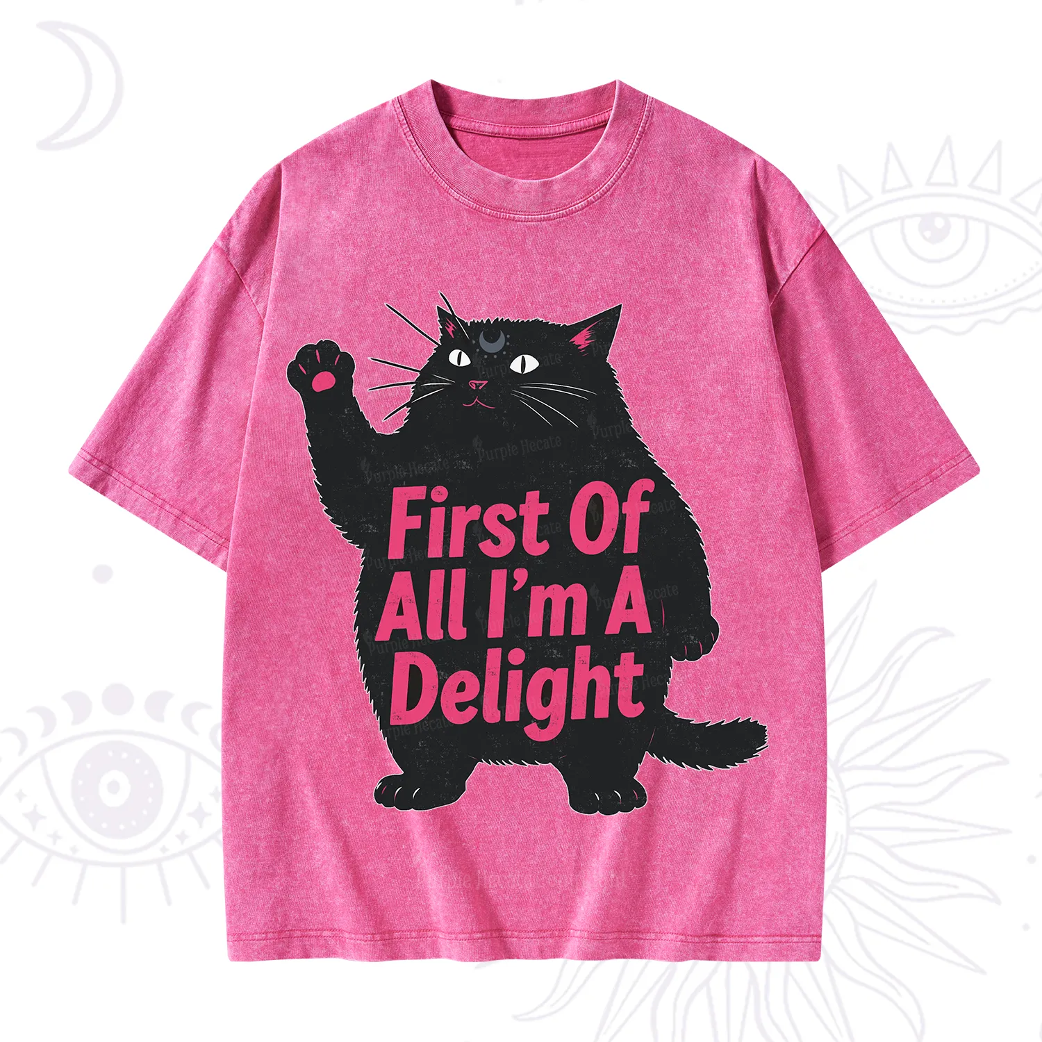 Purplehecate First Of All I'm A Delight Cat Washed T-Shirt
