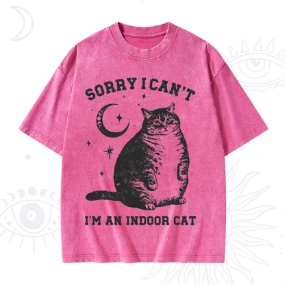 Purplehecate Sorry I Can't Go I'm an Indoor Cat Washed T-Shirt