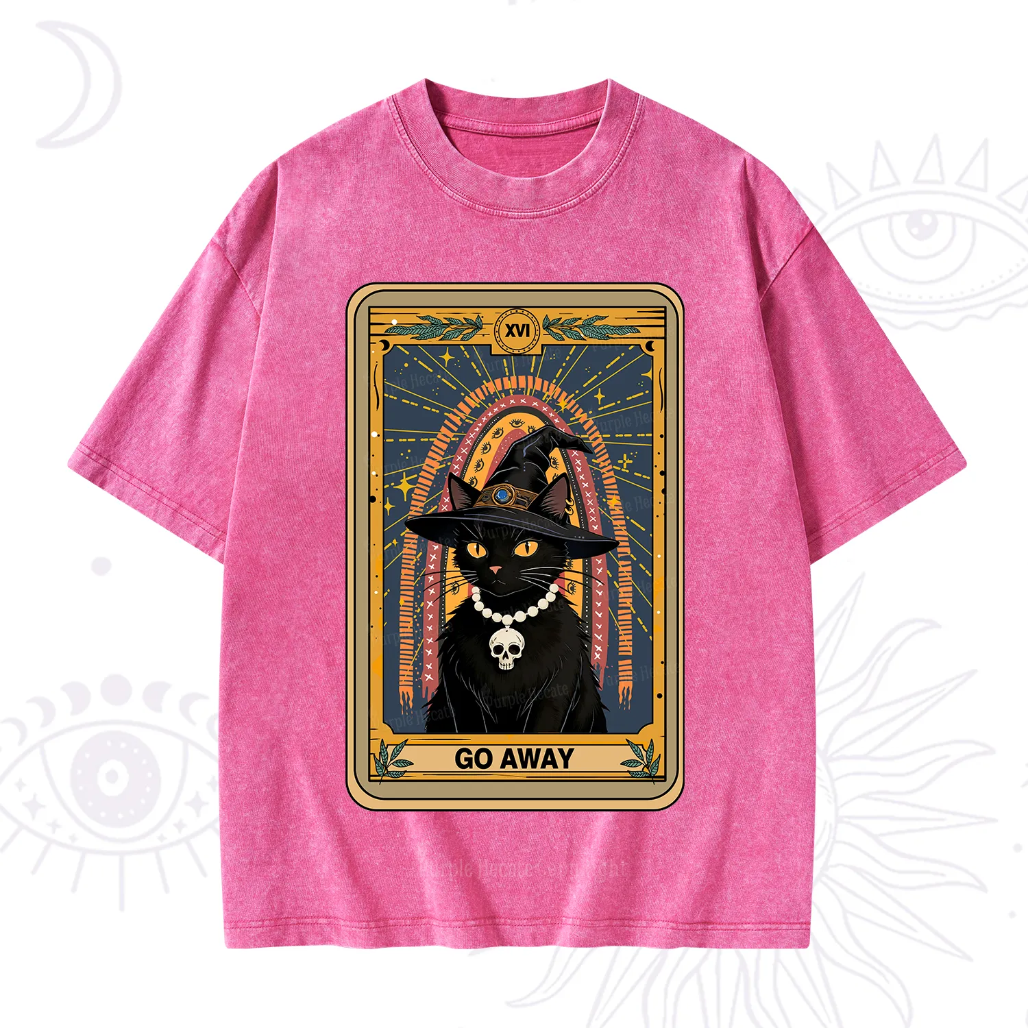 Purplehecate The Go Away Cat Tarot Washed T-Shirt