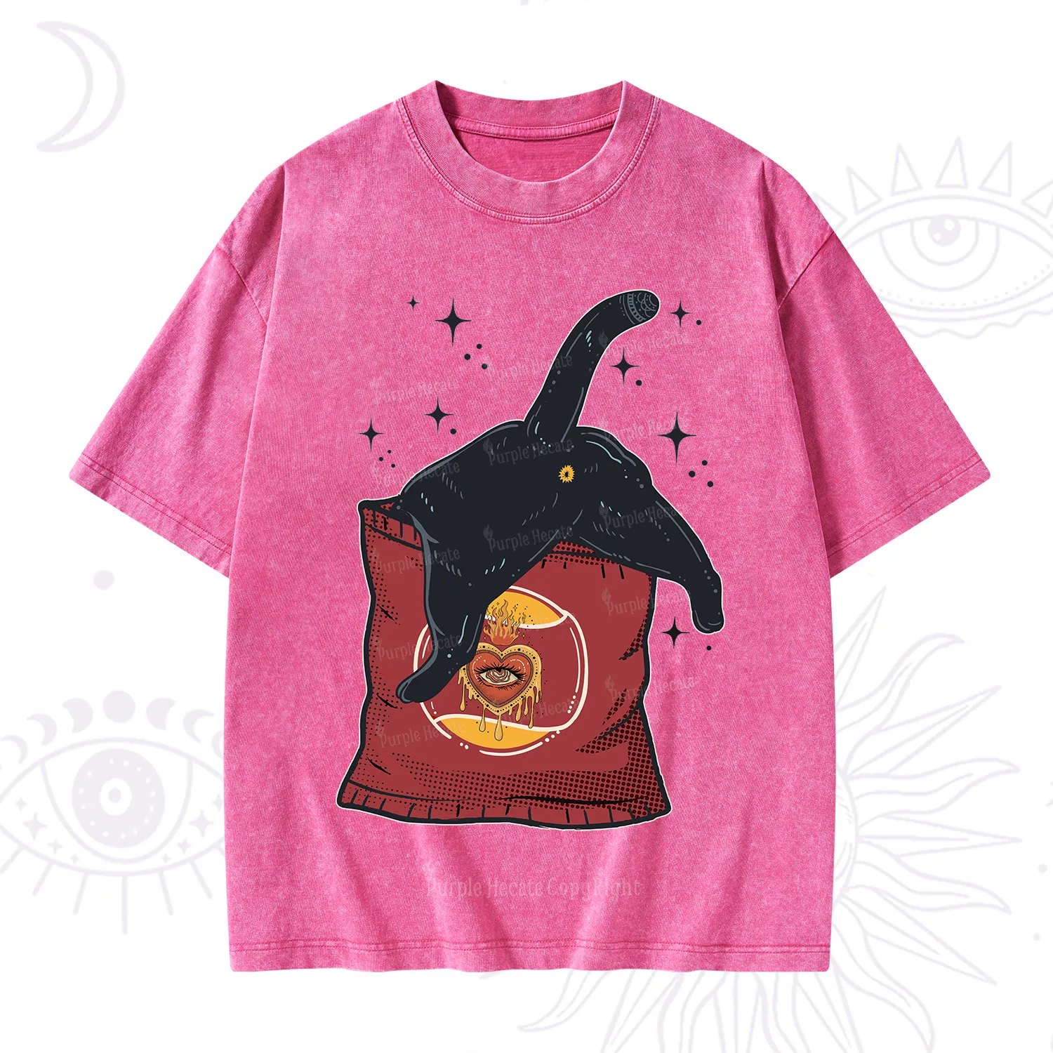 Purplehecate Curious Witch Cat Washed T-Shirt
