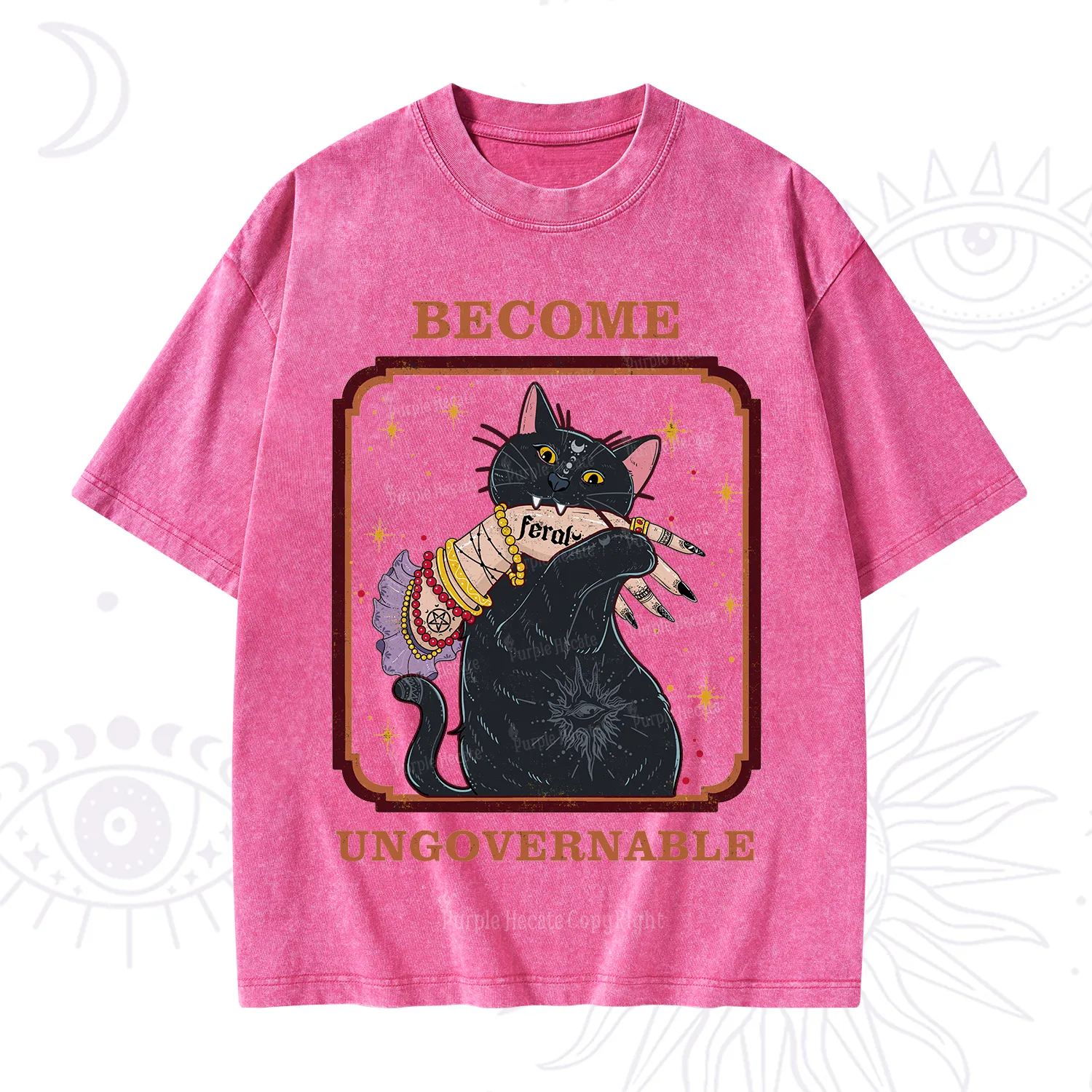 Purplehecate Become Ungovernable Cat Washed T-Shirt