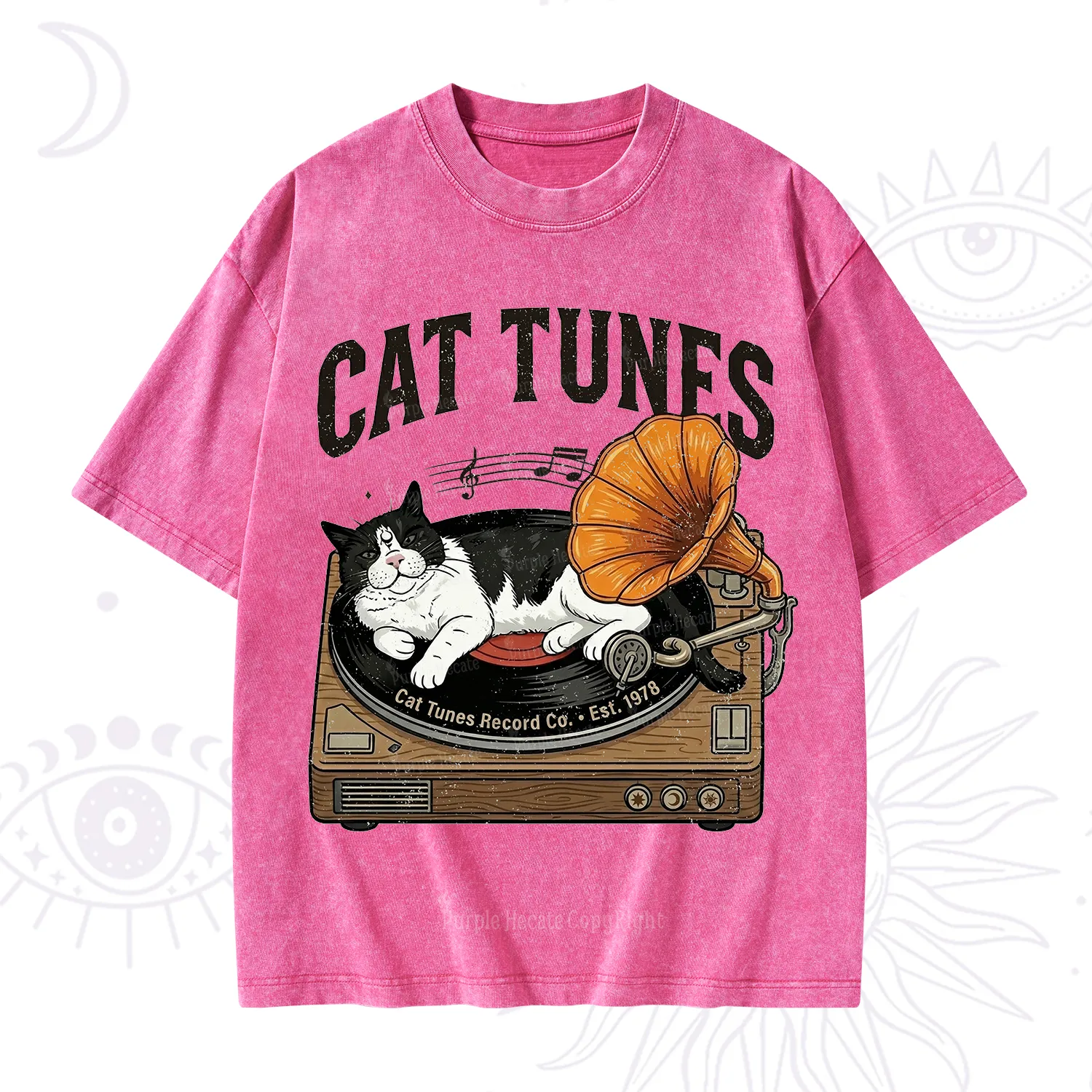 Purplehecate Cat Tunes Washed T-Shirt