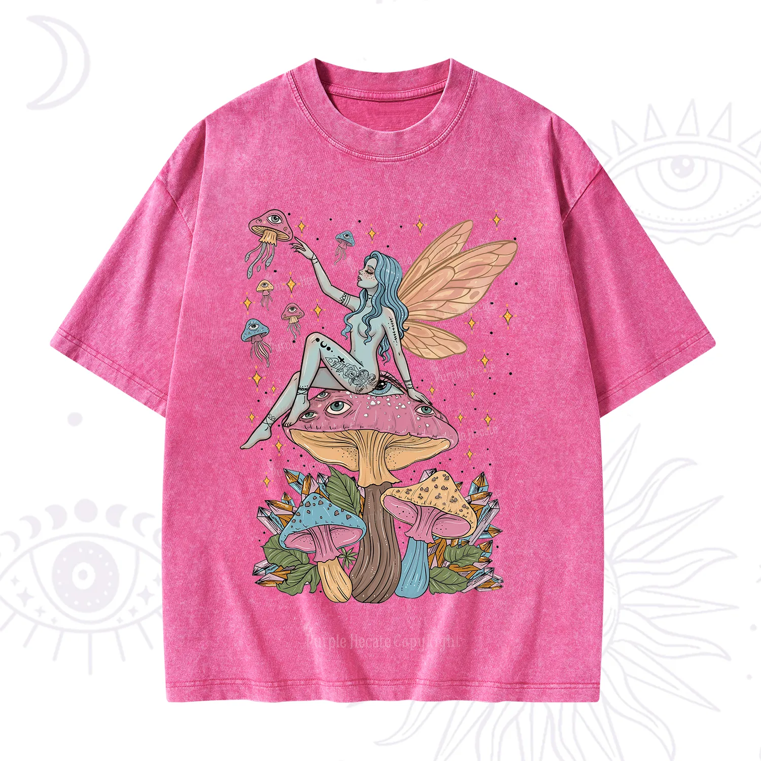 Purplehecate Celestial Fairy on Mushroom Washed T-Shirt