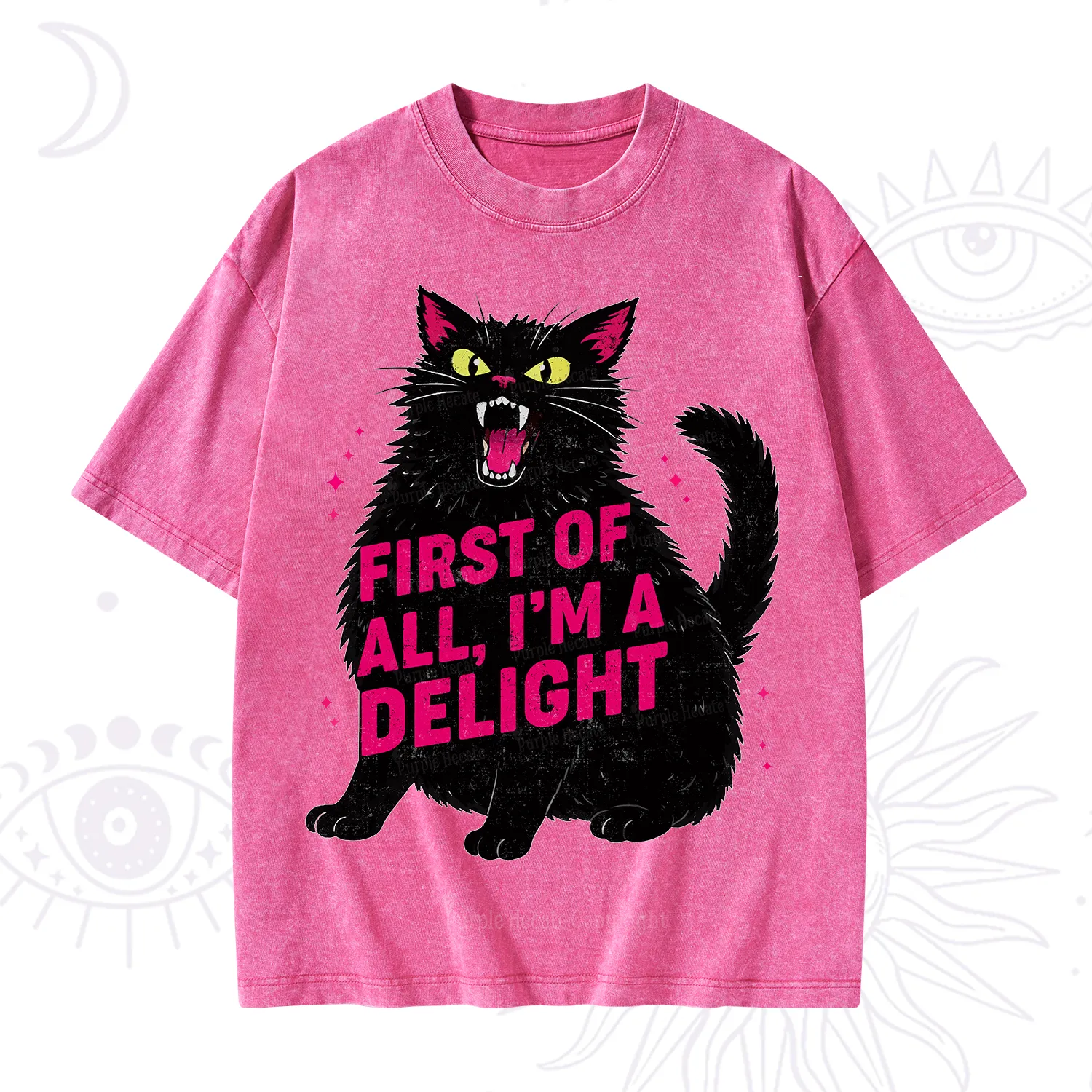 Purplehecate First Of All I'm A Delight Cat Washed T-Shirt