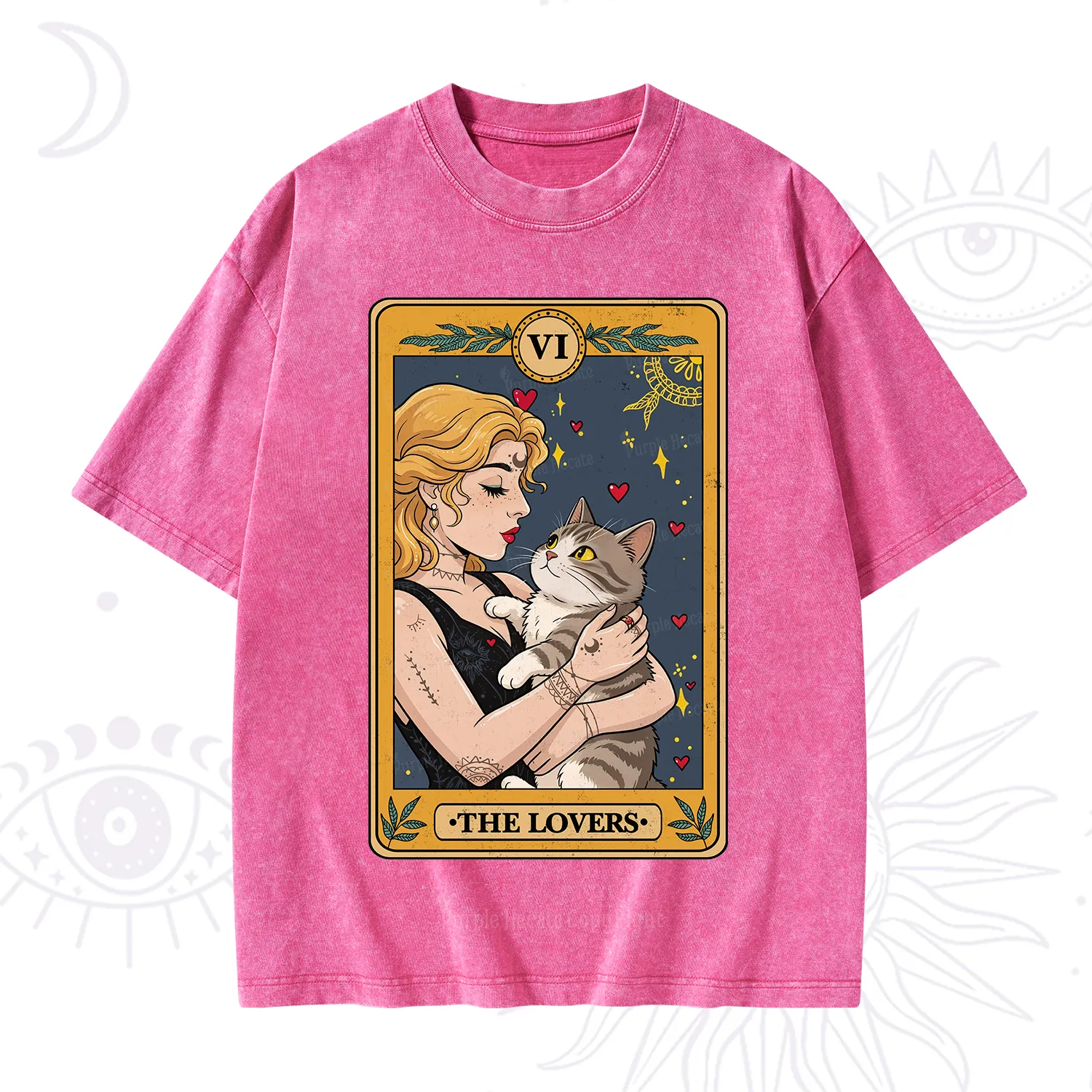 Purplehecate The Lovers Tarot for Cat Lovers Washed T-Shirt