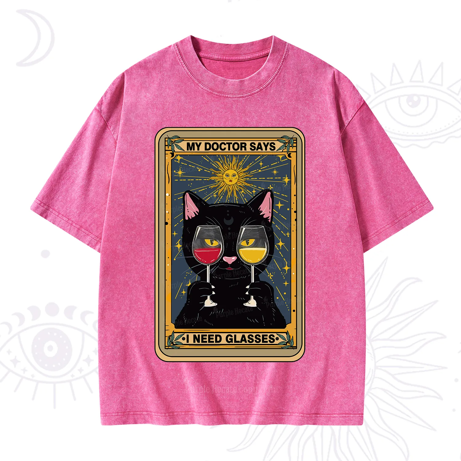 Purplehecate Funny Black Cat My Doctor Says I Need Glasses Tarot Washed T-Shirt