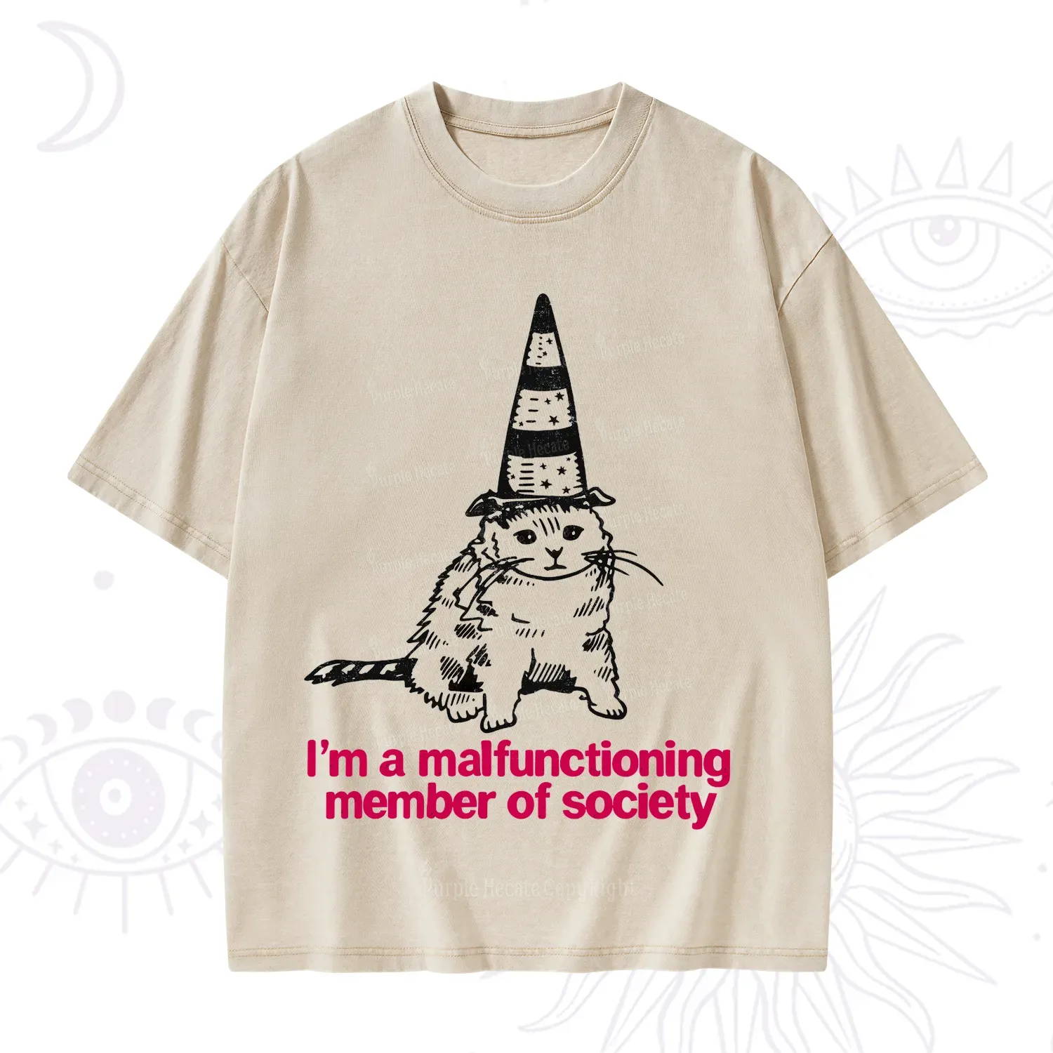 Purplehecate Social Anxiety Cat Washed T-Shirt