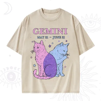 Purplehecate Gemini Zodiac Cats Washed T-Shirt