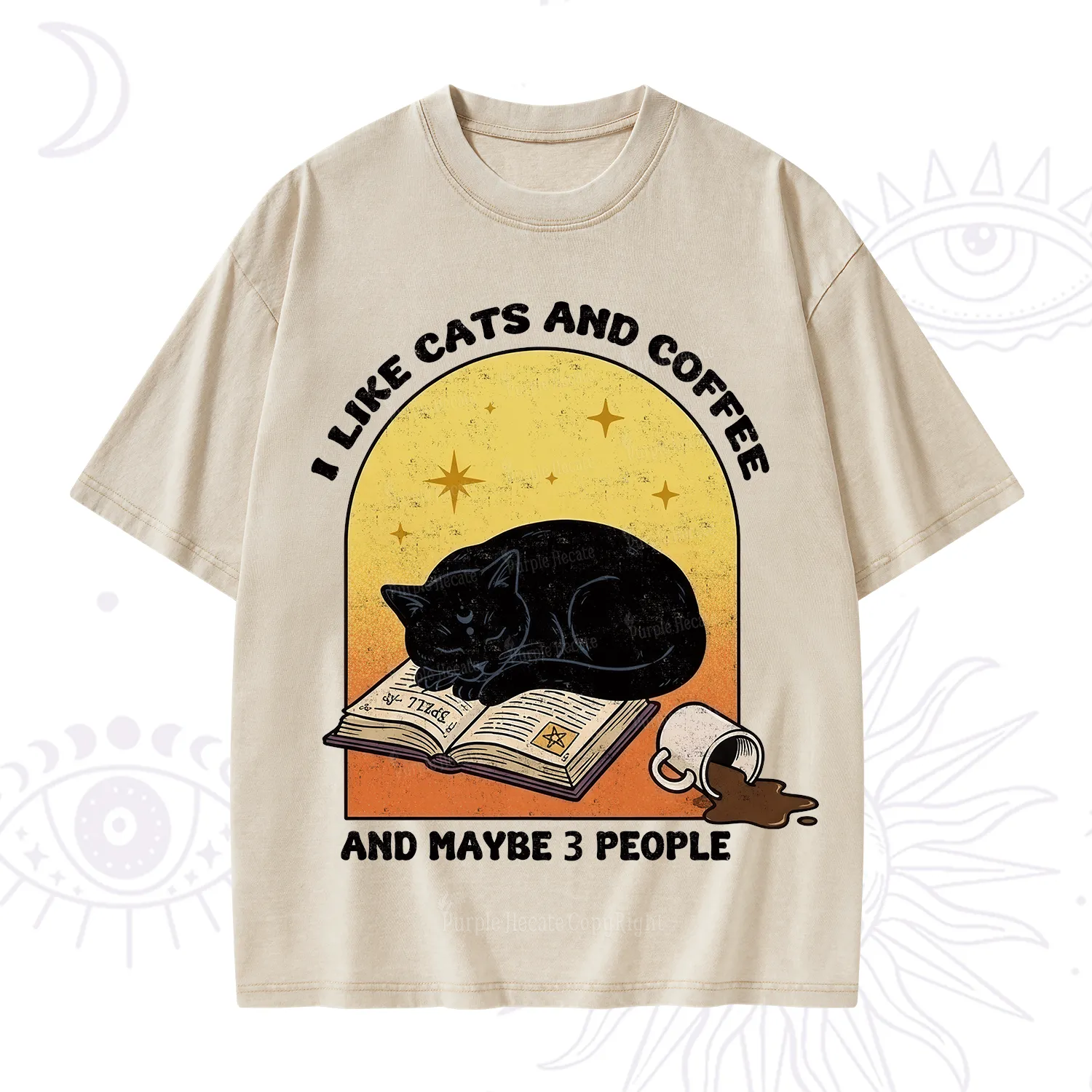 Purplehecate I Like Cats And Coffee Washed T-Shirt