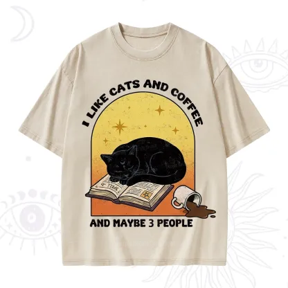 Purplehecate I Like Cats And Coffee Washed T-Shirt