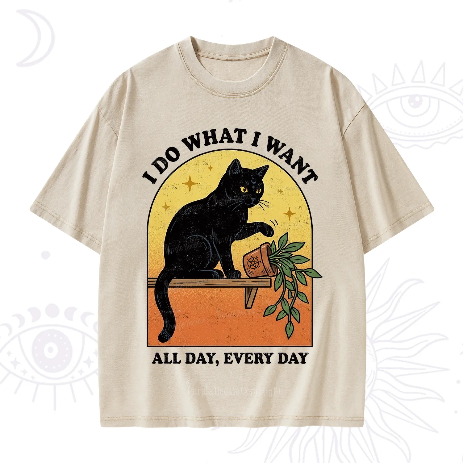 Purplehecate I Do What I Want Funny Black Cat Washed T-Shirt