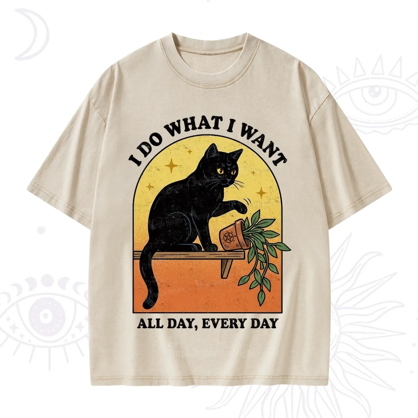 Purplehecate I Do What I Want Funny Black Cat Washed T-Shirt