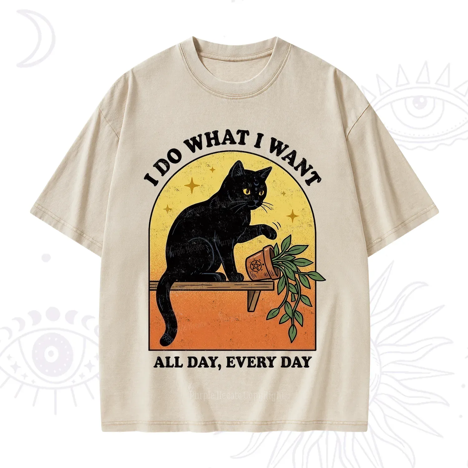 Purplehecate I Do What I Want Funny Black Cat Washed T-Shirt