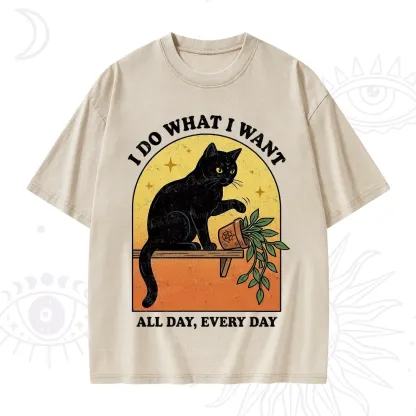 Purplehecate I Do What I Want Funny Black Cat Washed T-Shirt