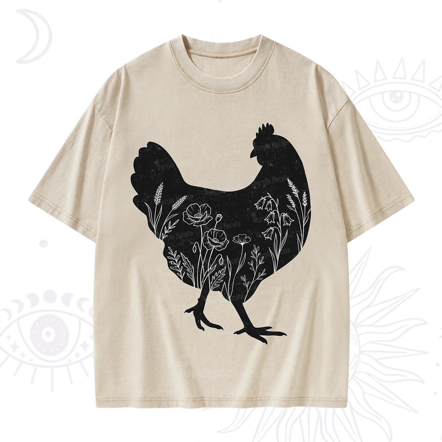 Purplehecate Floral Chicken Washed T-Shirt