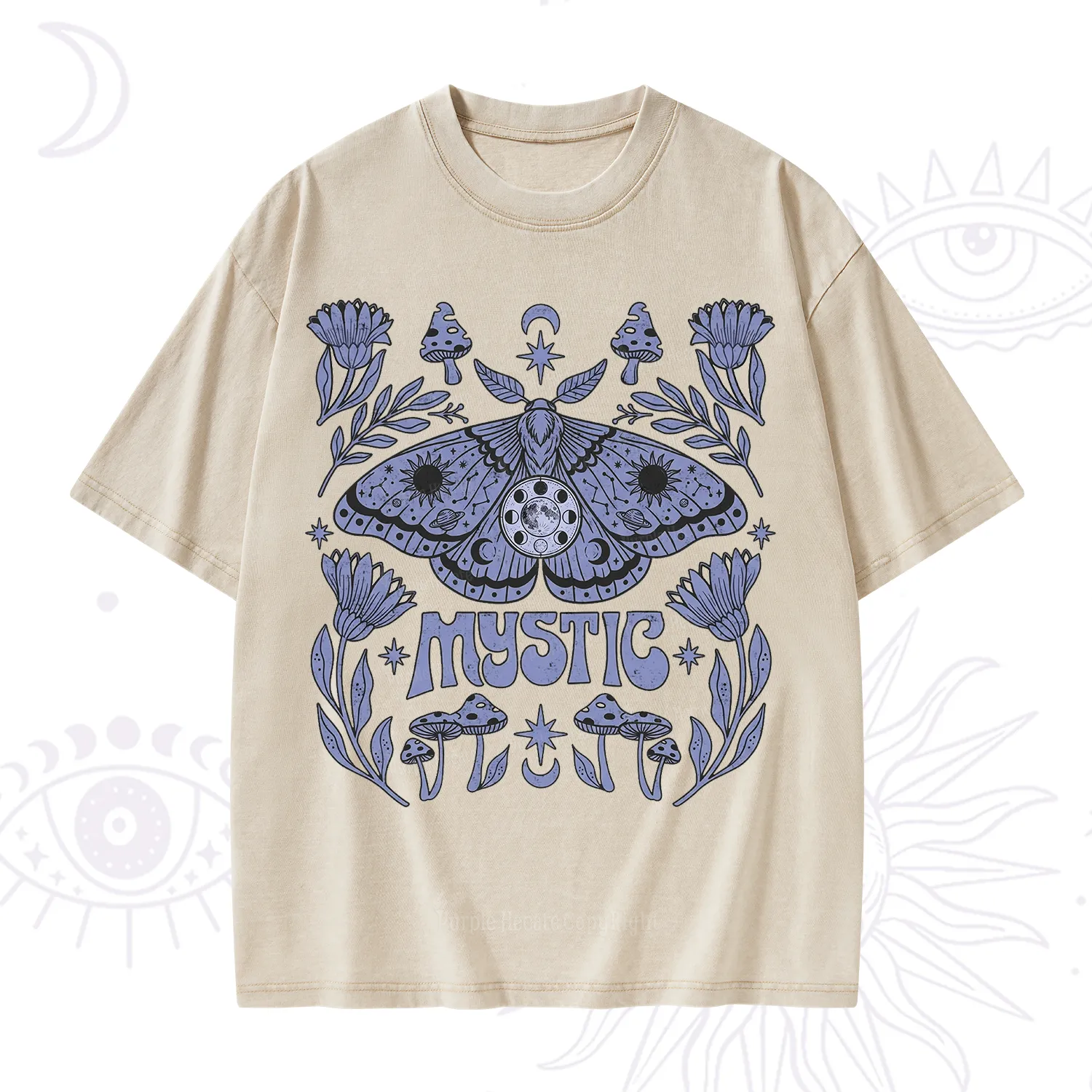 Purplehecate Celestial Moth Mushrooms Washed T-Shirt
