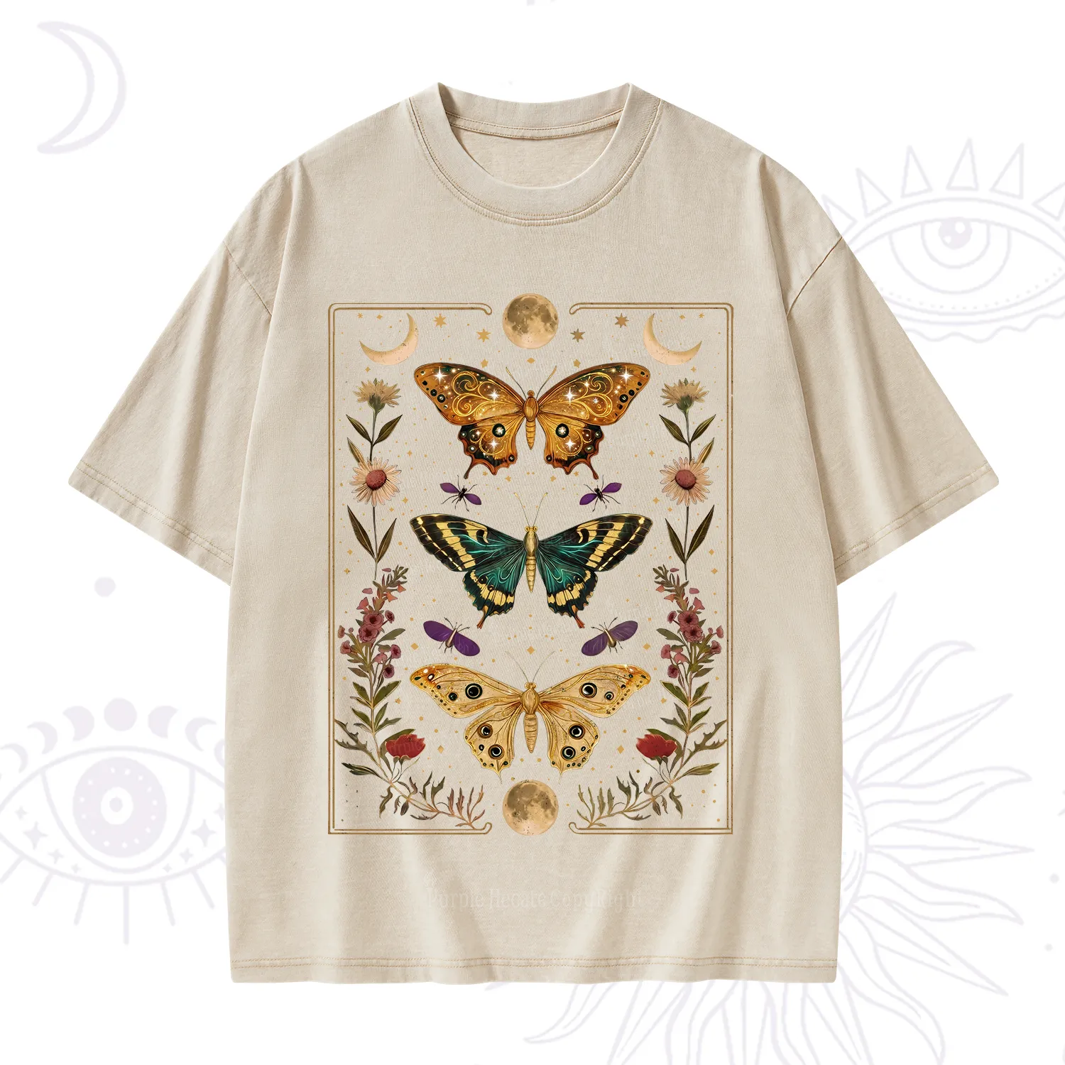 Purplehecate Sun and Moon Butterfly Washed T-Shirt