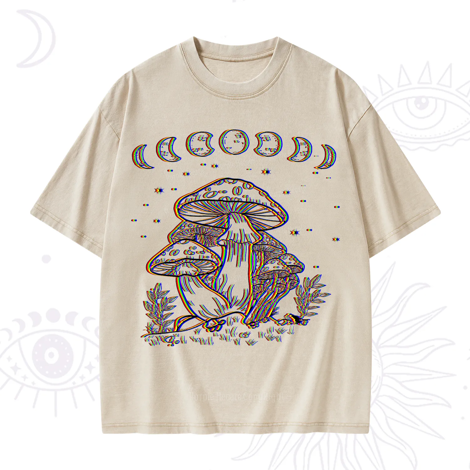 Purplehecate Mushroom and Moon Washed T-Shirt