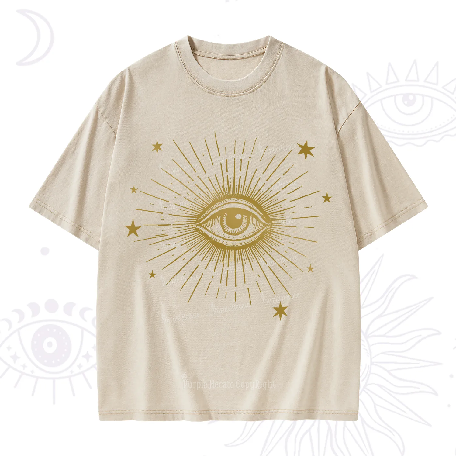 Purplehecate Celestial Eye with Stars Washed T-Shirt