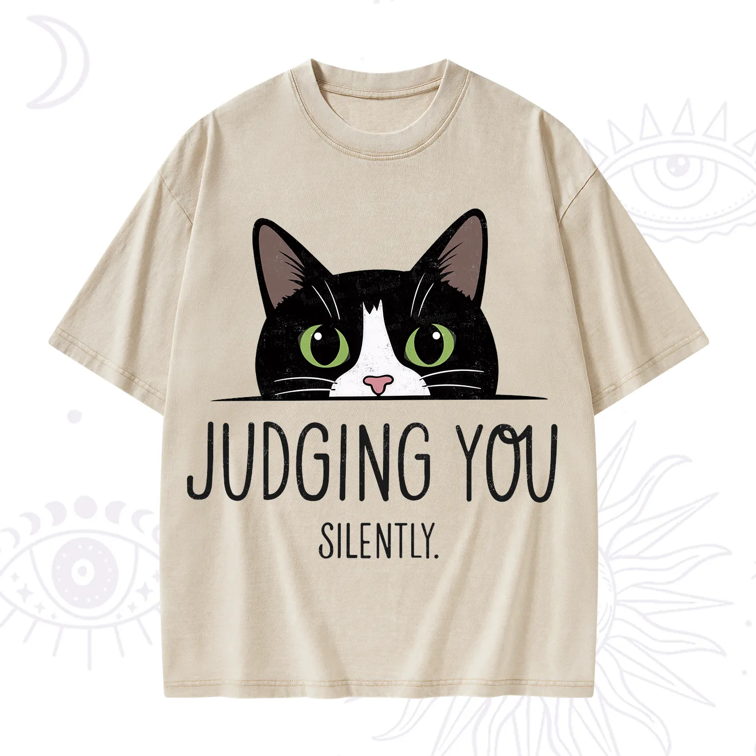 Purplehecate Cute Cat Judging You Silently Washed T-Shirt