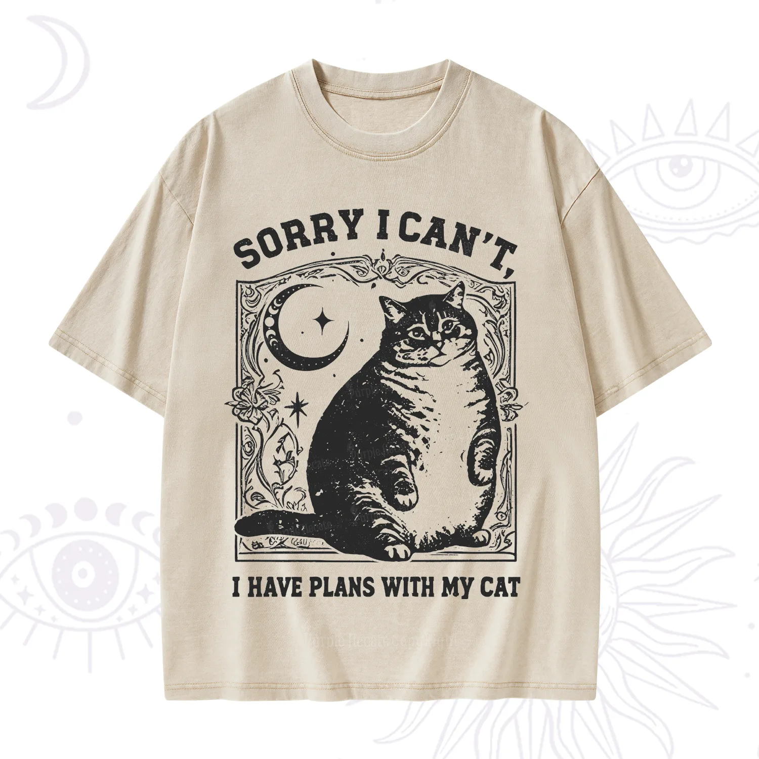 Purplehecate Sorry I Can't I Have Plans With My Cat Washed T-Shirt