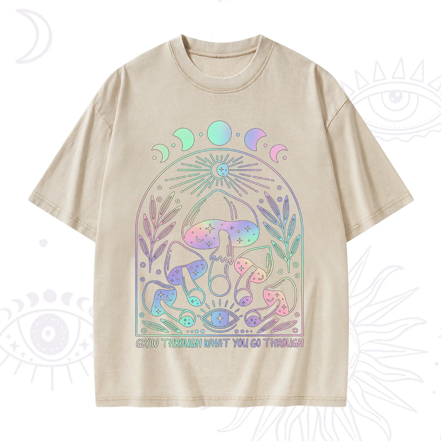 Purplehecate Moon Phases Mushroom Washed T-Shirt