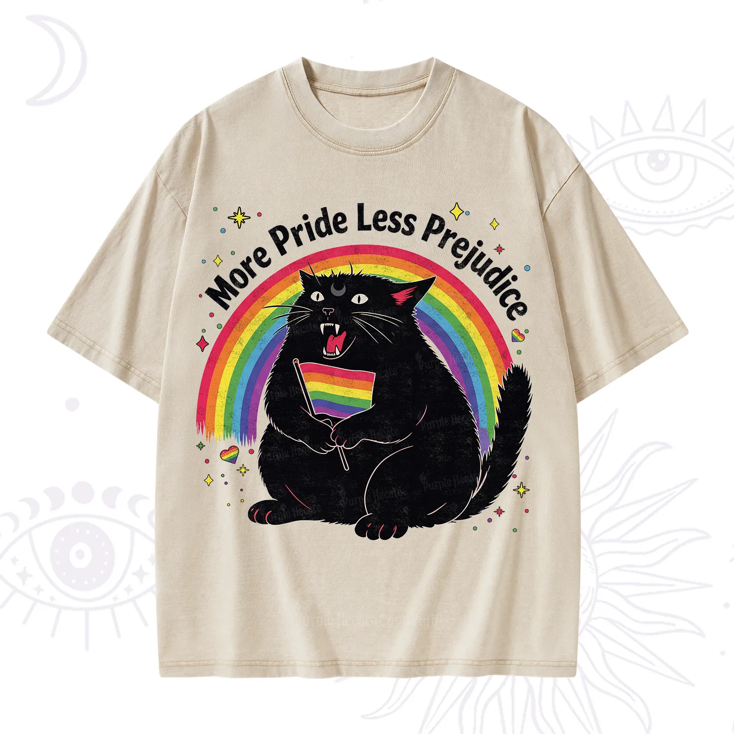 Purplehecate More Pride Less Prejudice Cat Washed T-Shirt