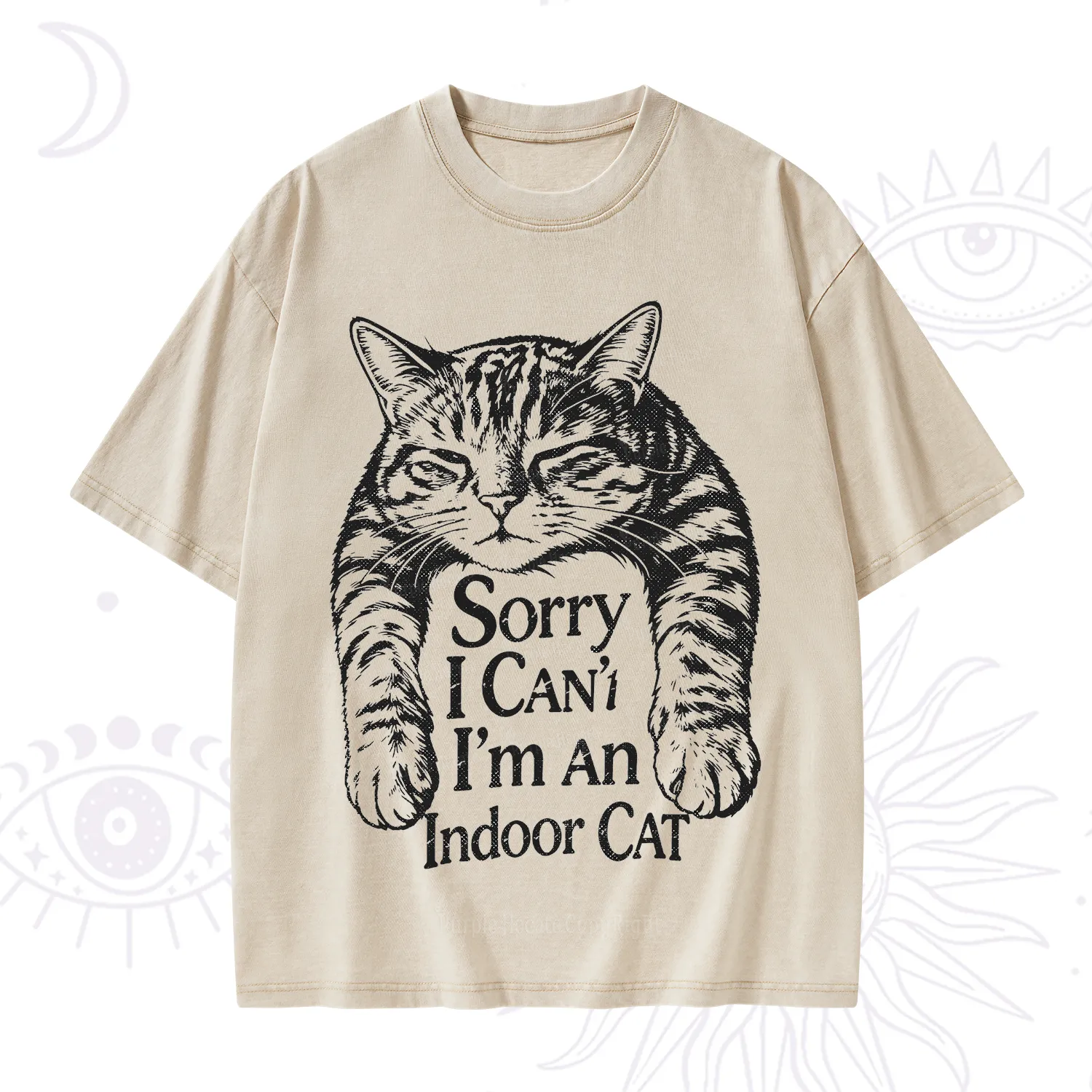 Purplehecate Sorry I Can't Go I'm an Indoor Cat Washed T-Shirt