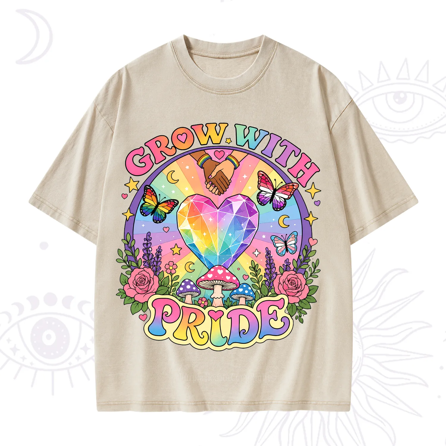 Purplehecate Grow With Pride Rainbow Heart Washed T-Shirt