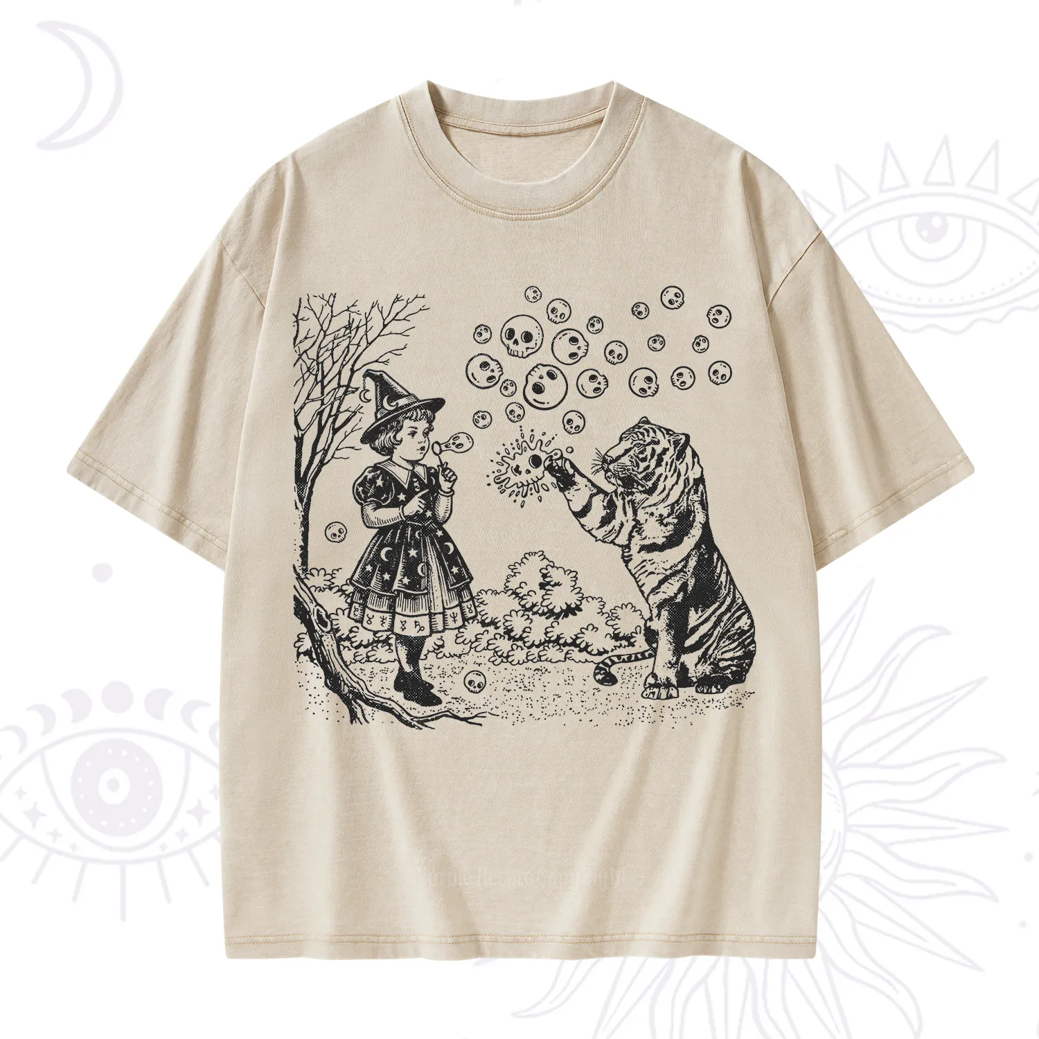 Purplehecate Girl and Tiger Washed T-Shirt