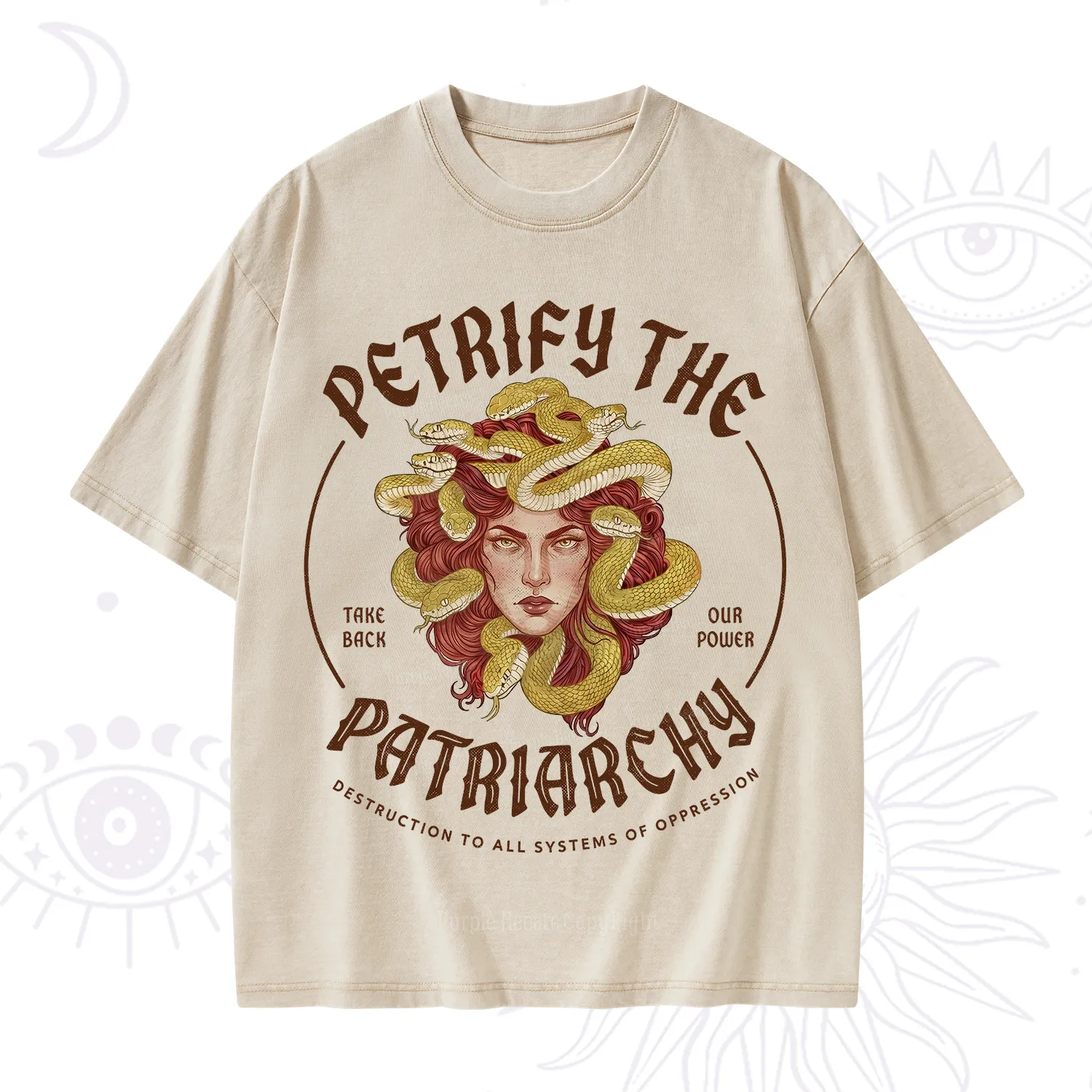 Purplehecate Petrify Patriarchy Medusa Washed T-Shirt