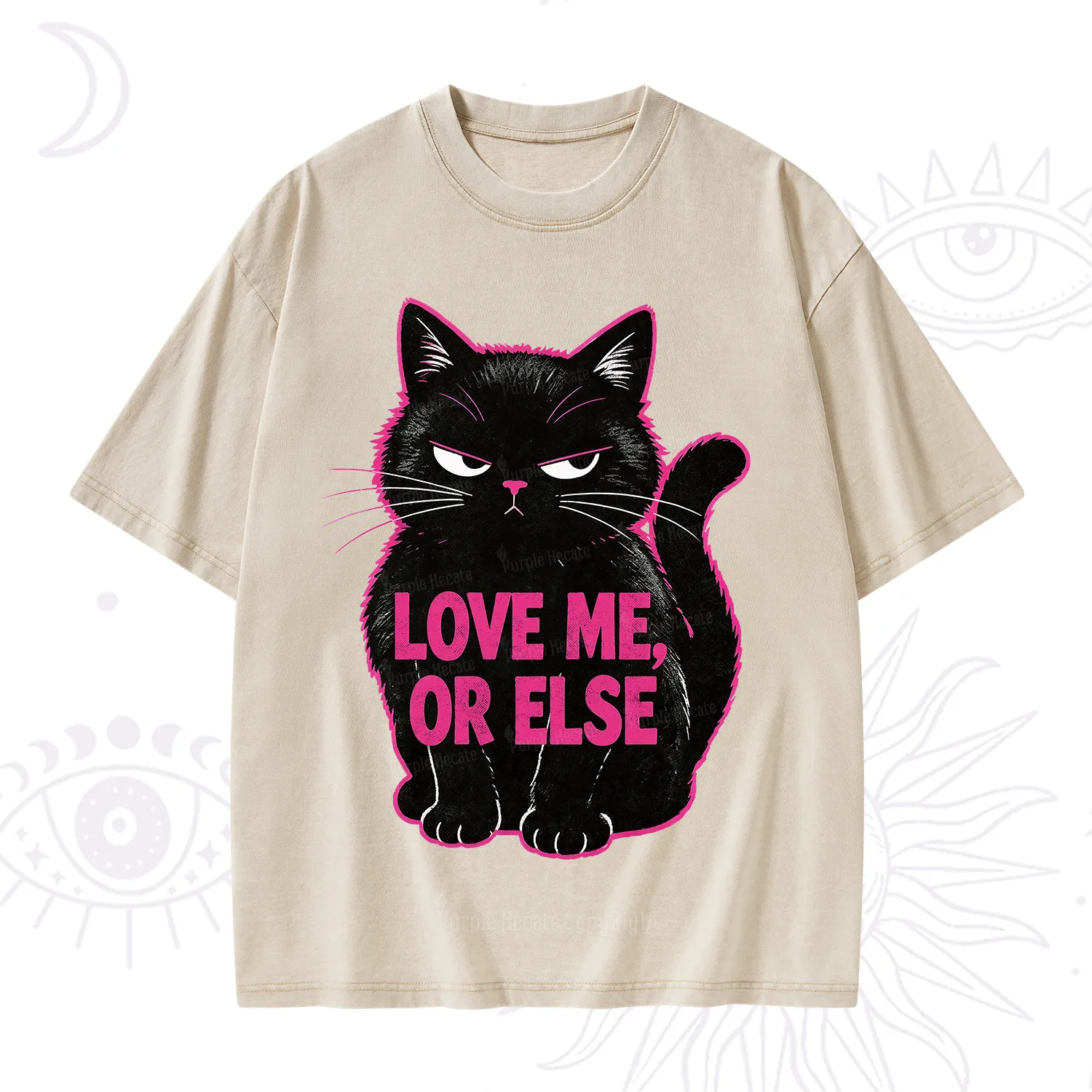 Purplehecate Grumpy Black Cat Love Me or Else Washed T-Shirt