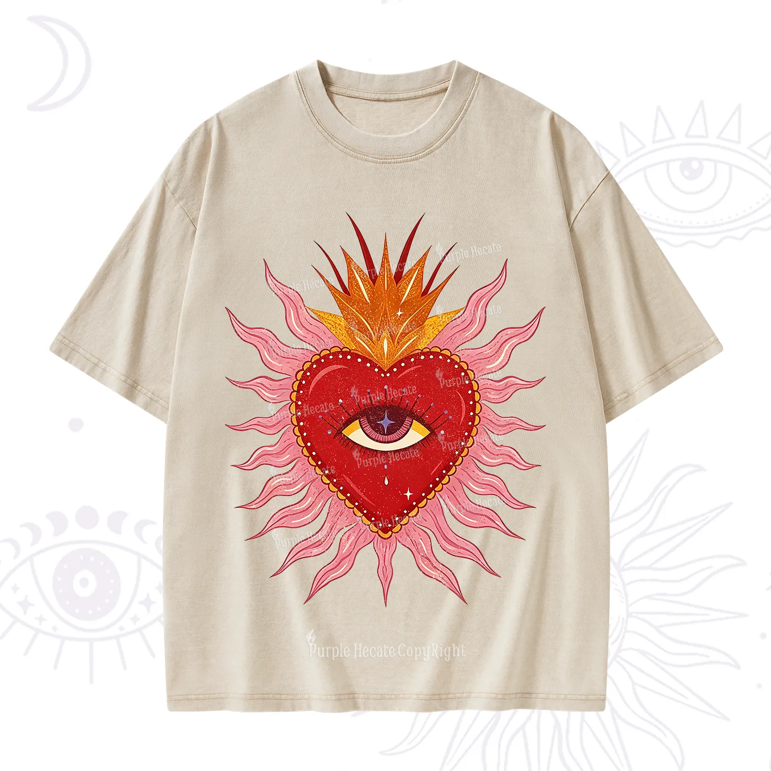 Purplehecate Sacred Flame Heart Washed T-Shirt