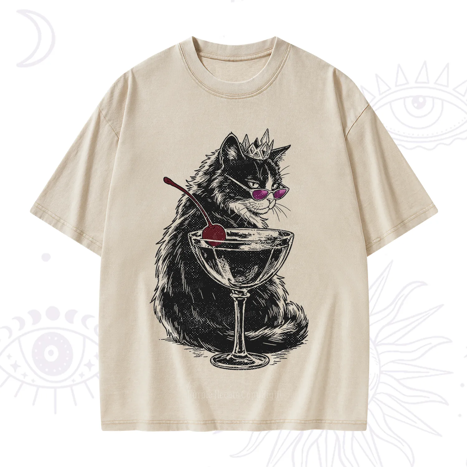 Purplehecate Martini Queen Cat Washed T-Shirt