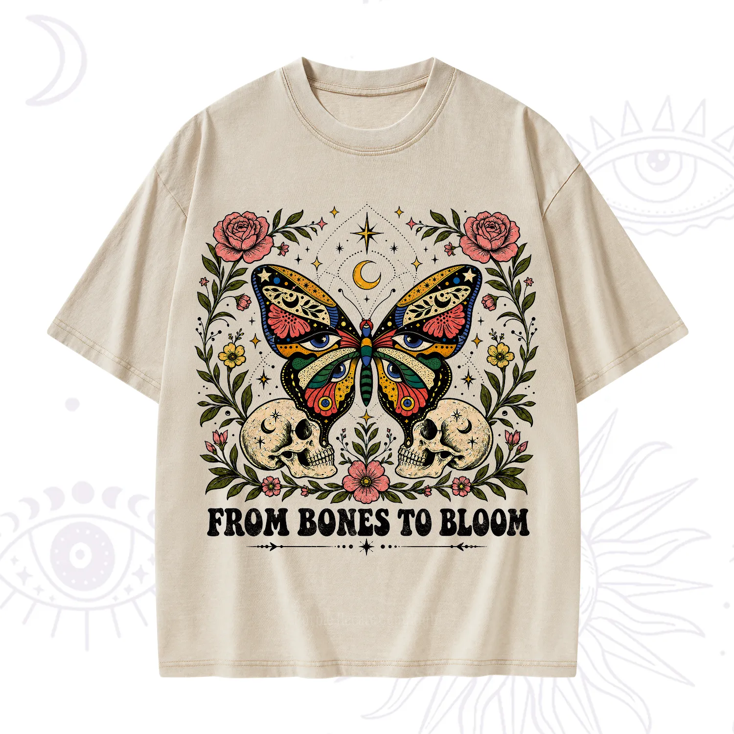 Purplehecate From Bones to Bloom Butterfly Washed T-Shirt