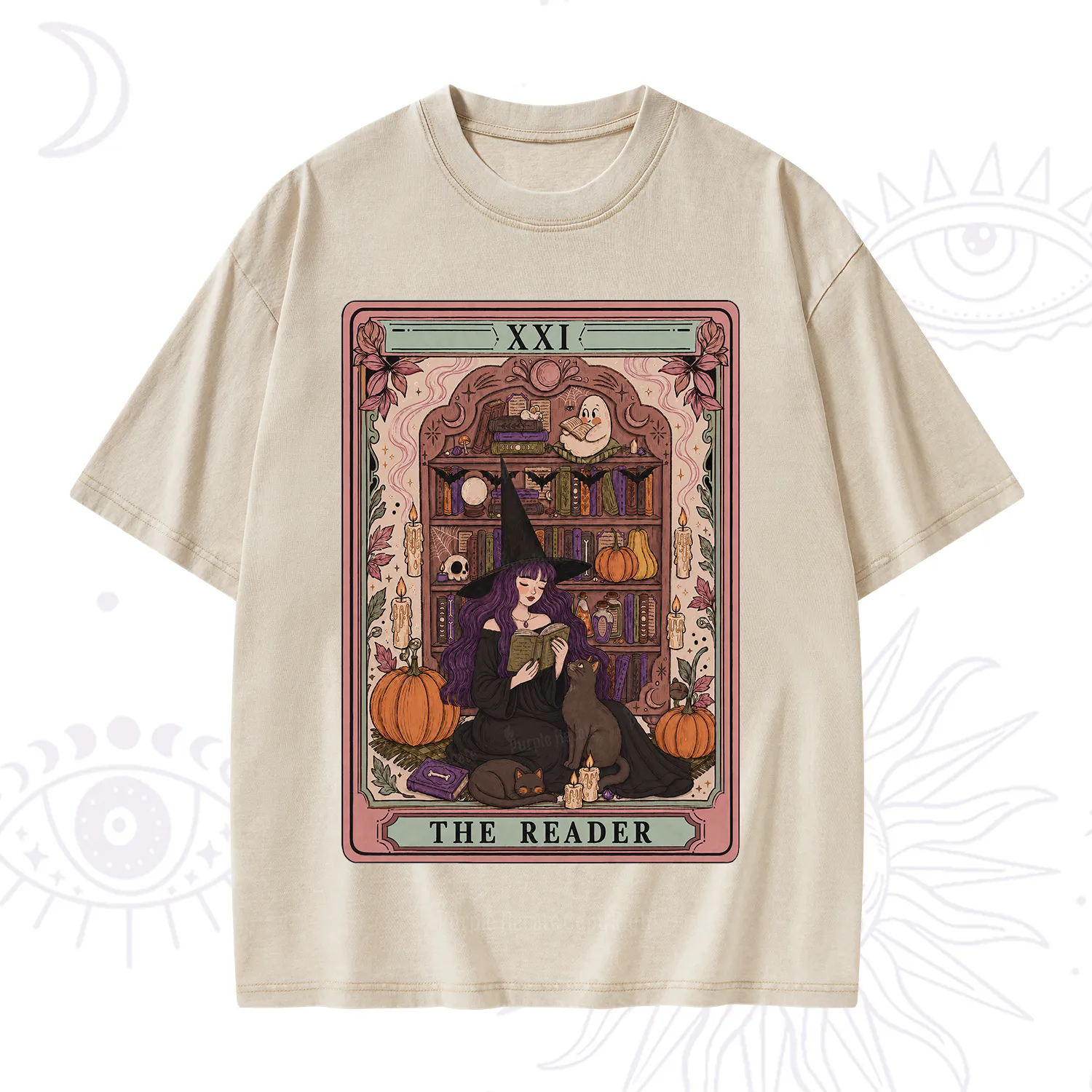 Purplehecate The Reader Tarot Bookish Witch Washed T-Shirt