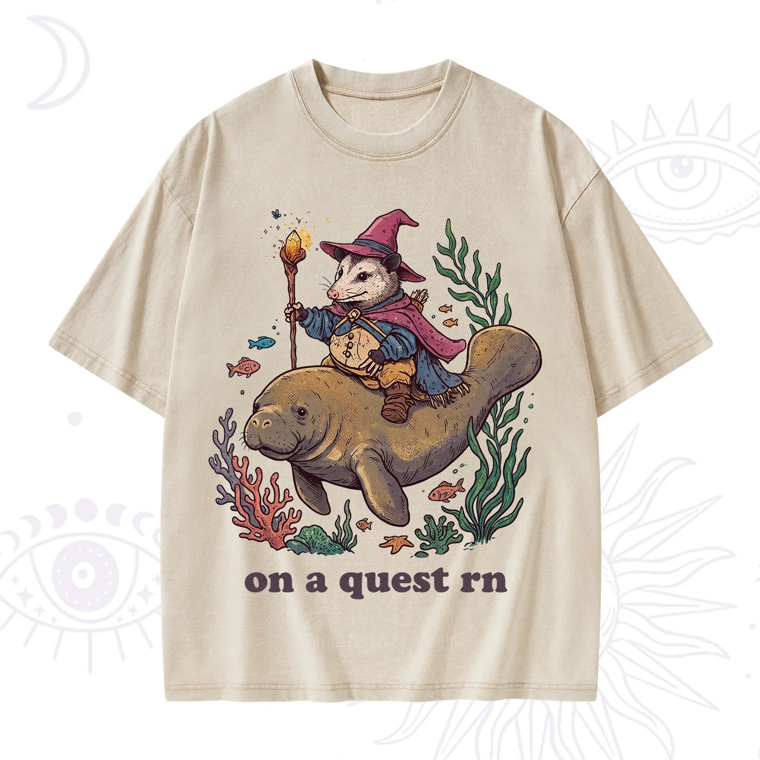 Purplehecate Opossum Wizard on Sea Quest Washed T-Shirt