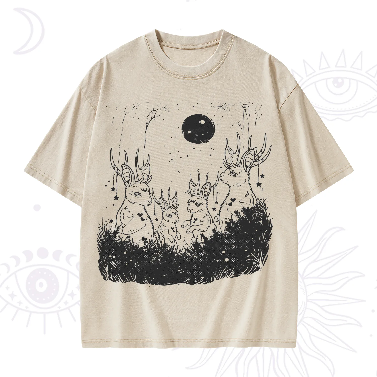 Purplehecate Moonlit Antler Bunny Washed T-Shirt