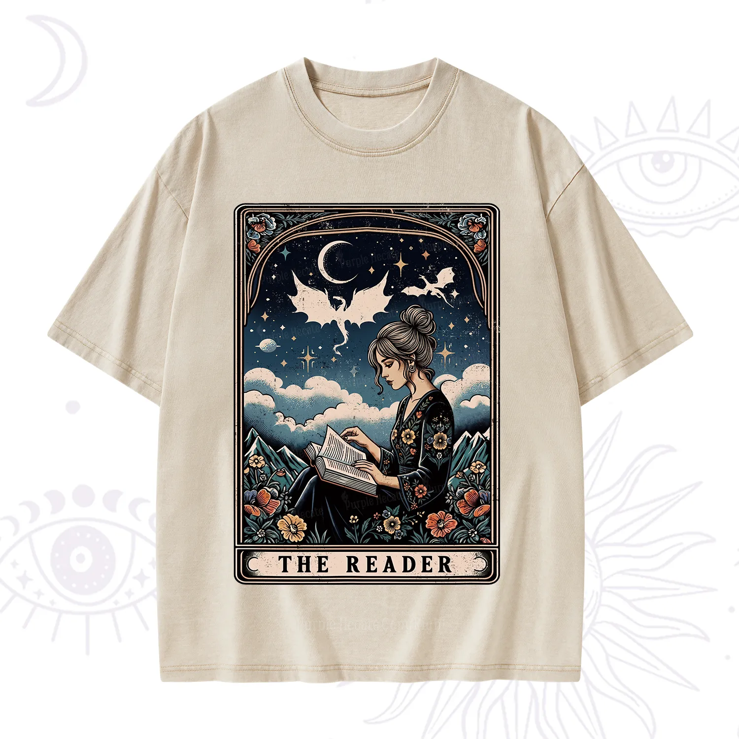Purplehecate The Reader Tarot Mystic Night Washed T-Shirt
