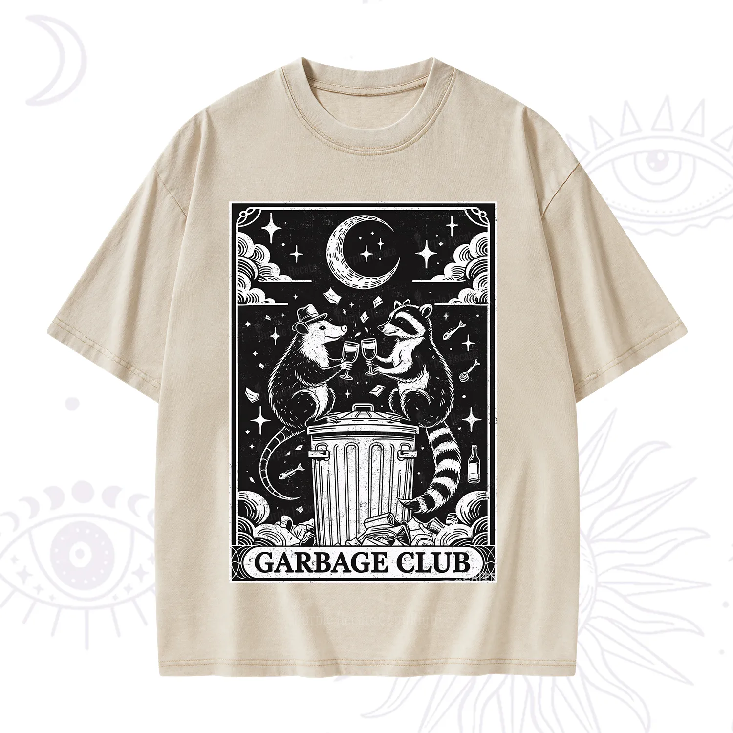 Purplehecate The Garbage Club Tarot Raccoon Party Washed T-Shirt
