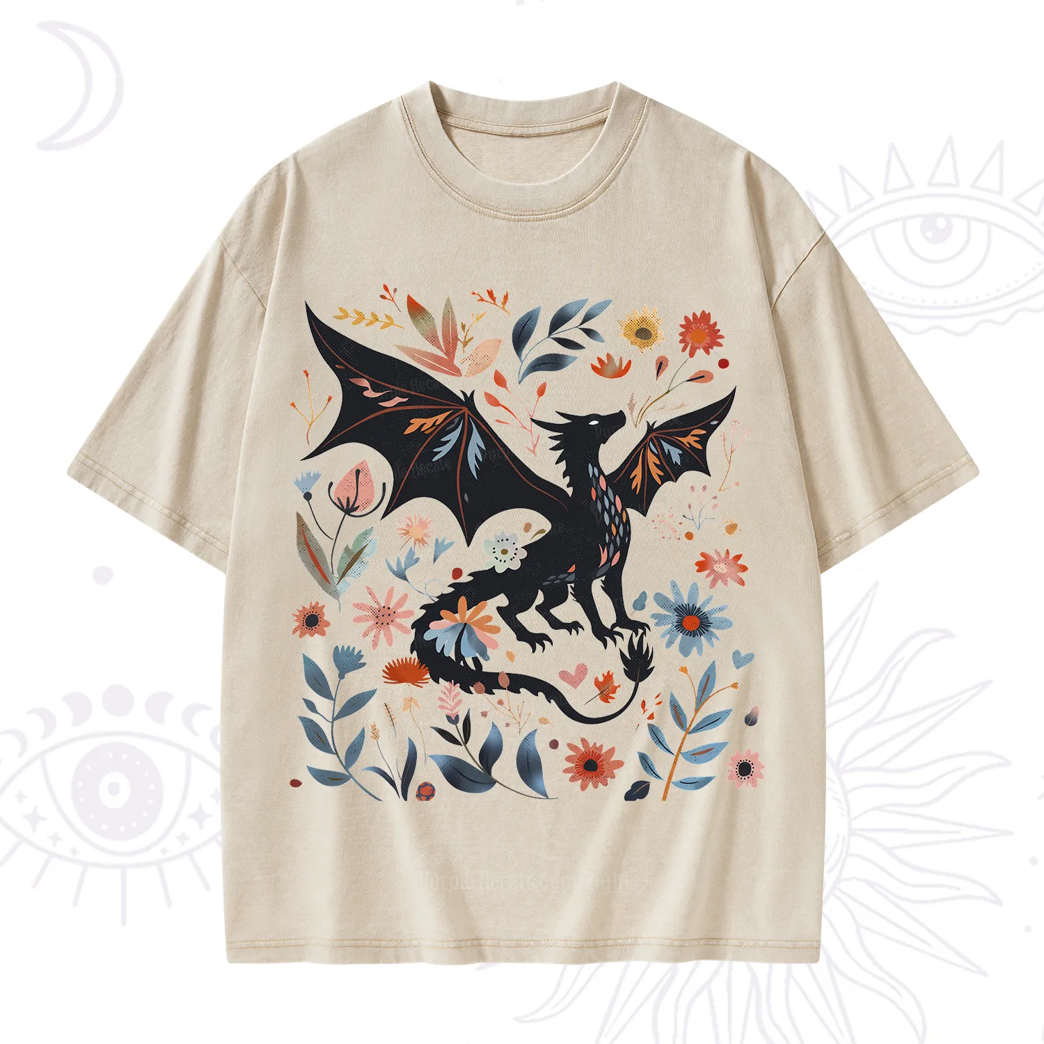Purplehecate Vintage Fantasy Wyvern Bookish Washed T-Shirt